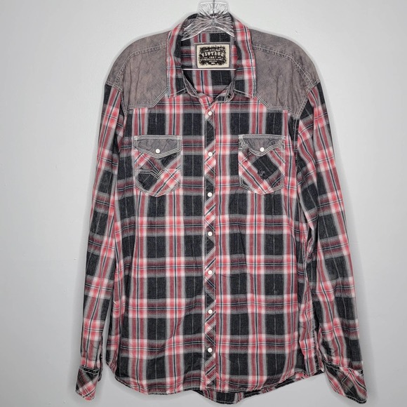 Buckle Other - BKE Vintage Men’s Red Plaid Pearl Snap Long Sleeve Western Shirt Athletic Fit XL